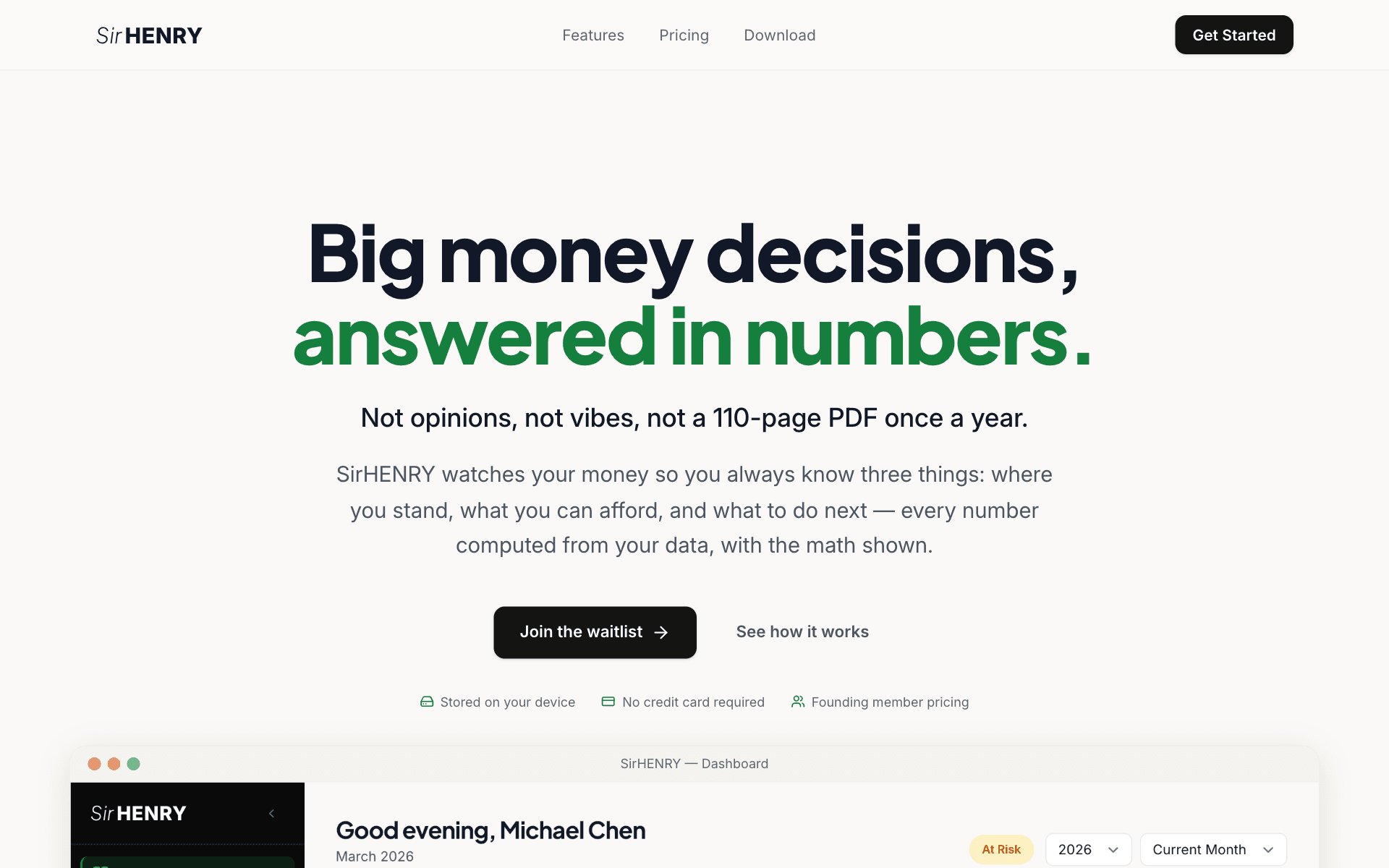 The SirHENRY homepage — big money decisions, answered in numbers